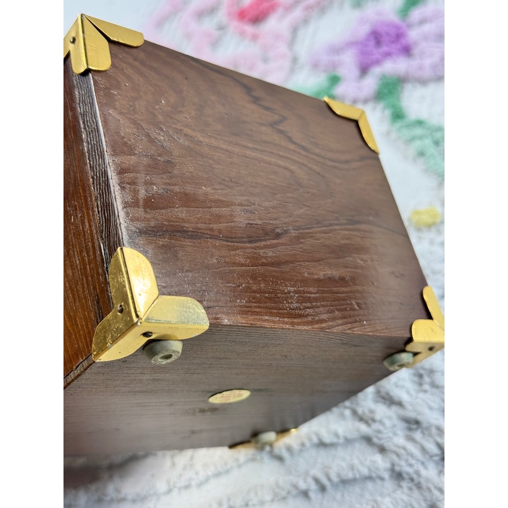 Vintage Gourmet Royale Ltd Wood Coaster Set 6 Piece Brass Trim Storage Box - Picture 5 of 9